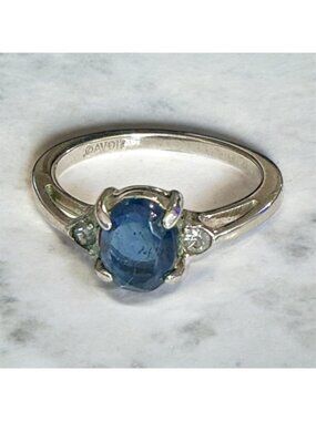 Vintage Avon Faux Sapphire Ring Size 7 With Silver-Tone Band & Clear Accent Ston